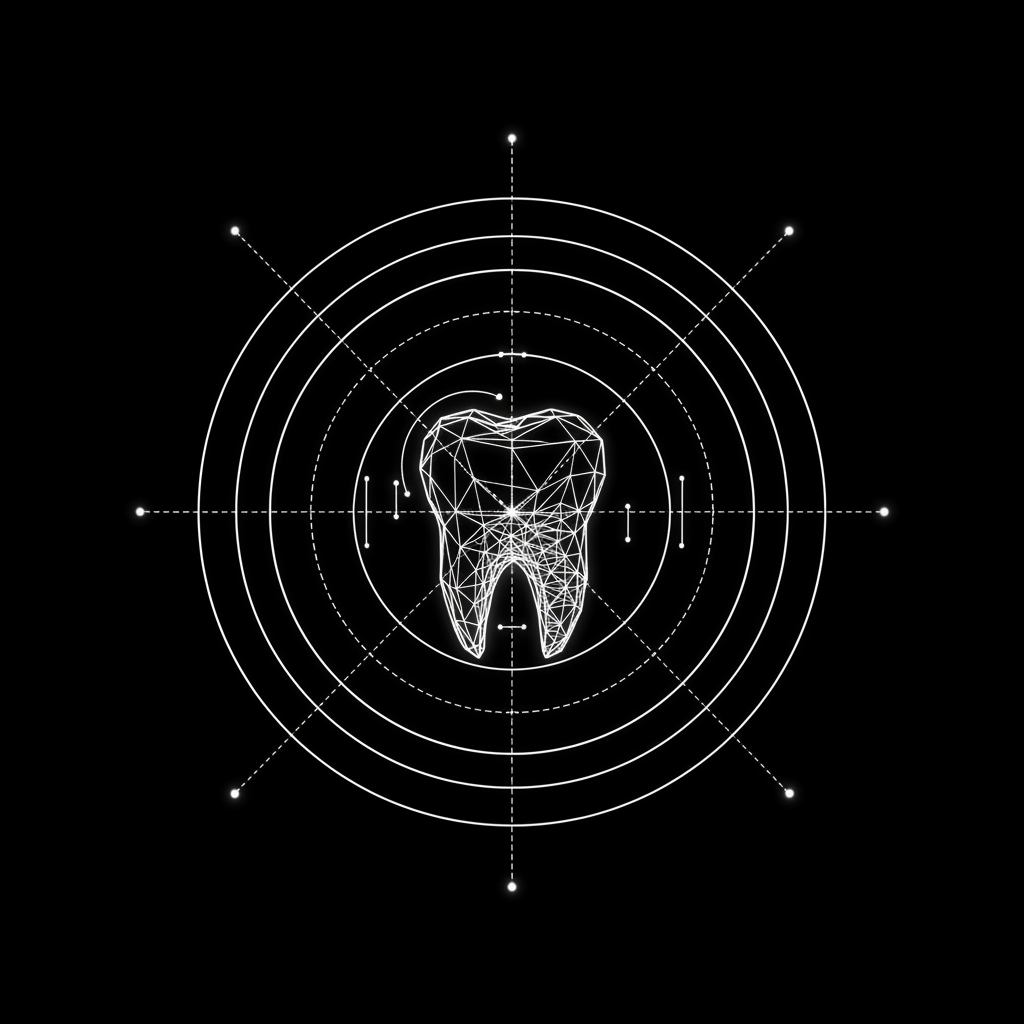 Minimal black‑and‑white digital dentistry icon featuring advanced imaging technology, representing CBCT‑powered diagnostics in Madison Heights, Sterling Heights, Birmingham, and Bloomfield Hills.